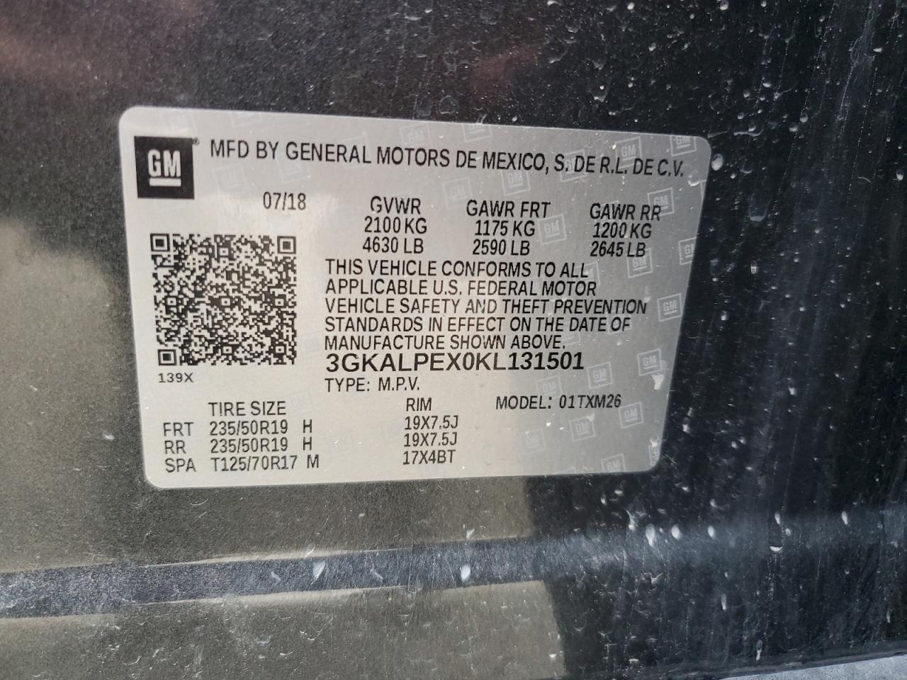 3GKALPEX0KL131501 2019 GMC Terrain Slt