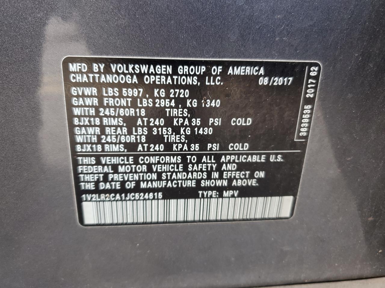 1V2LR2CA1JC524615 2018 Volkswagen Atlas Se