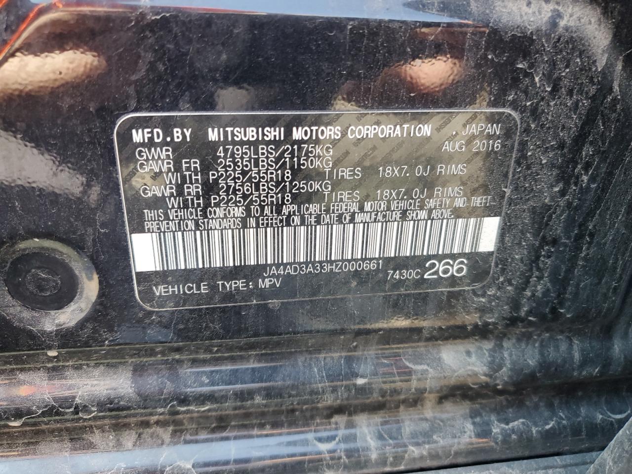 JA4AD3A33HZ000661 2017 Mitsubishi Outlander Se