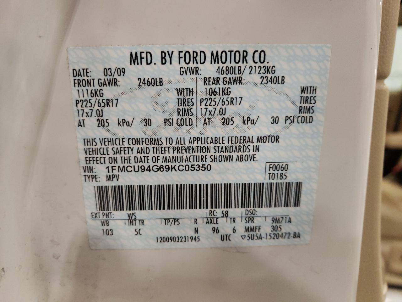 1FMCU94G69KC05350 2009 Ford Escape Limited