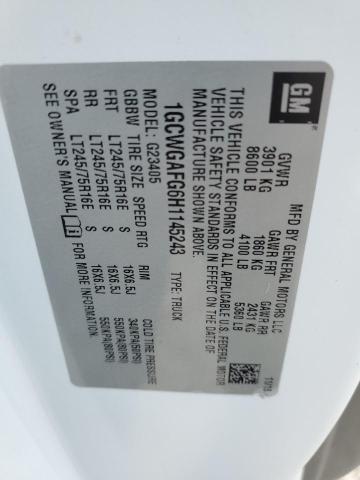 2017 Chevrolet Express G2500 VIN: 1GCWGAFG6H1145243 Lot: 55318774