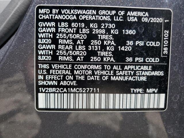 2021 Volkswagen Atlas Sel VIN: 1V2BR2CA1MC527711 Lot: 56931224