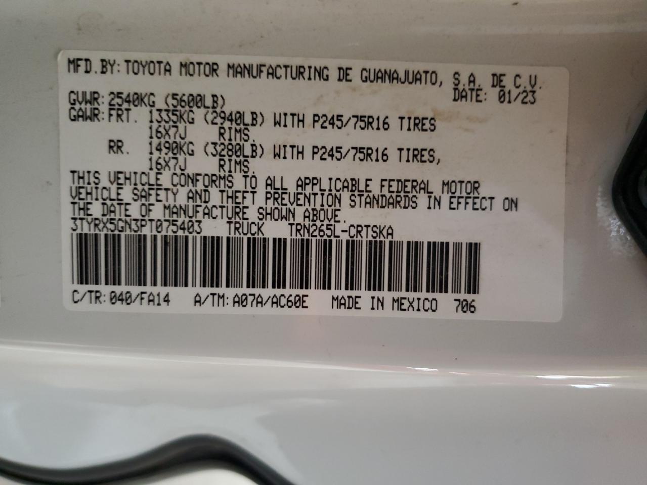 3TYRX5GN3PT075403 2023 Toyota Tacoma Access Cab