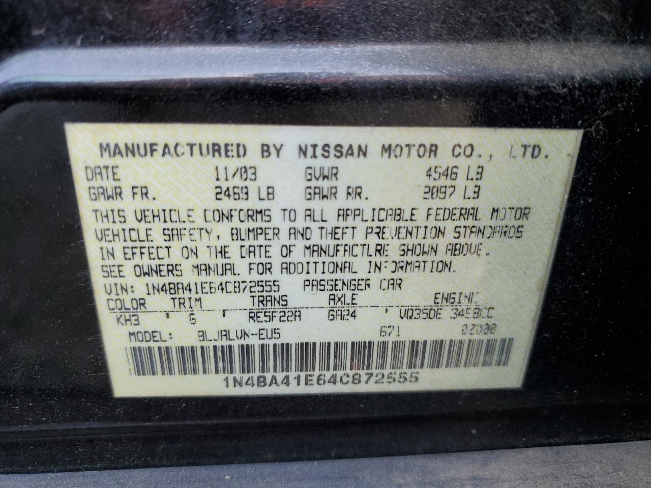 1N4BA41E64C872555 2004 Nissan Maxima Se