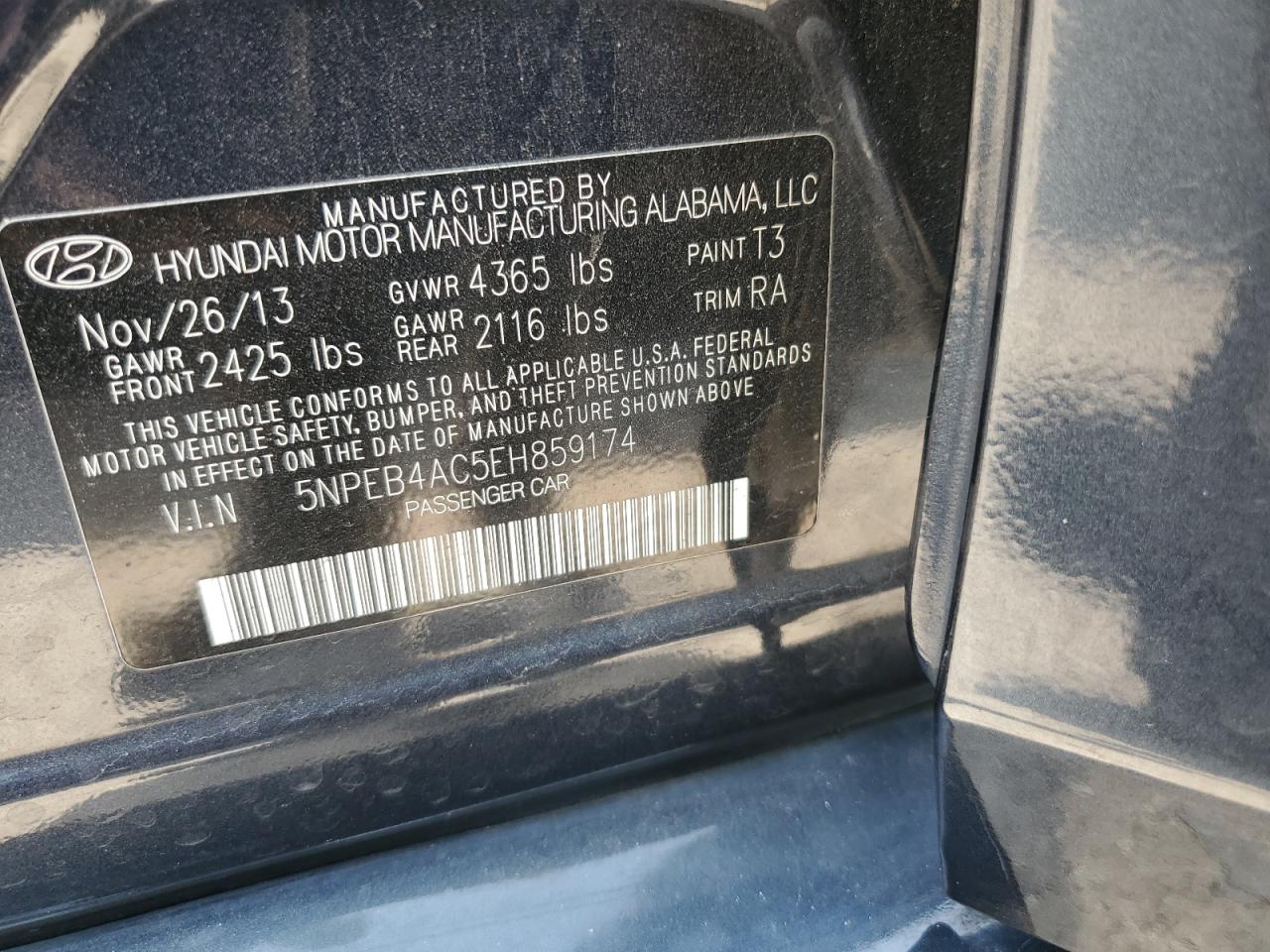 5NPEB4AC5EH859174 2014 Hyundai Sonata Gls