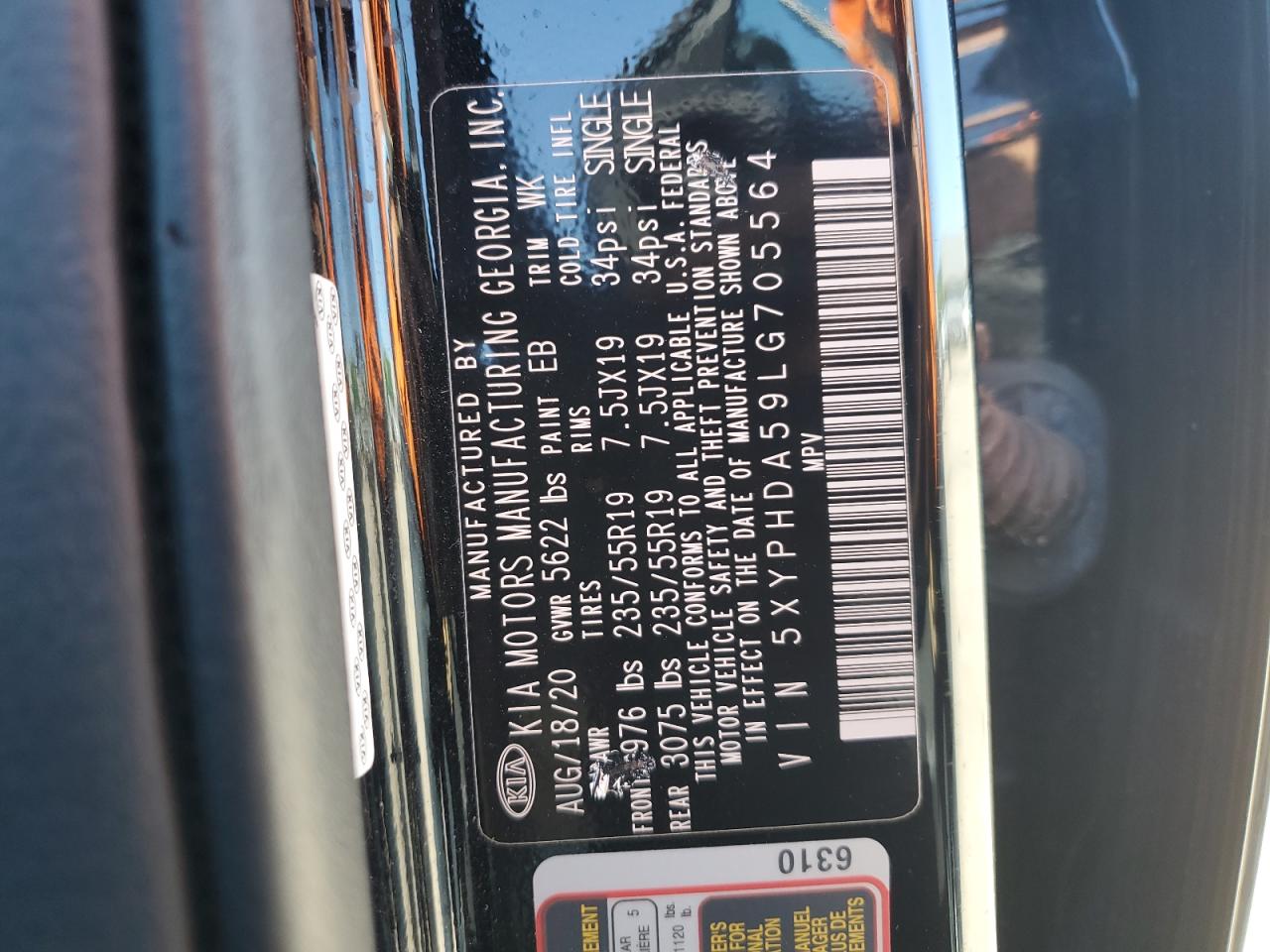 5XYPHDA59LG705564 2020 Kia Sorento Ex