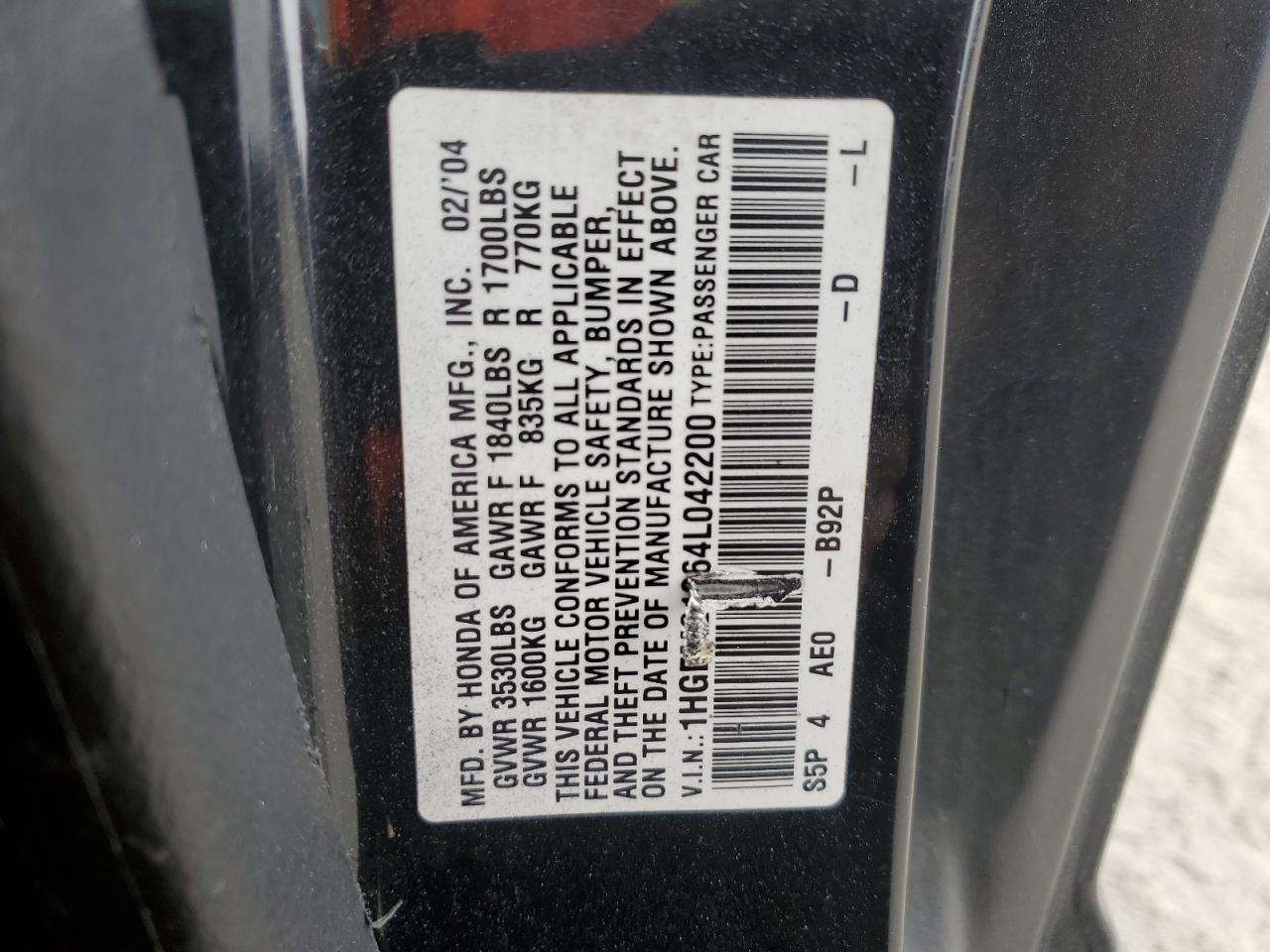 1HGEM21964L042200 2004 Honda Civic Ex