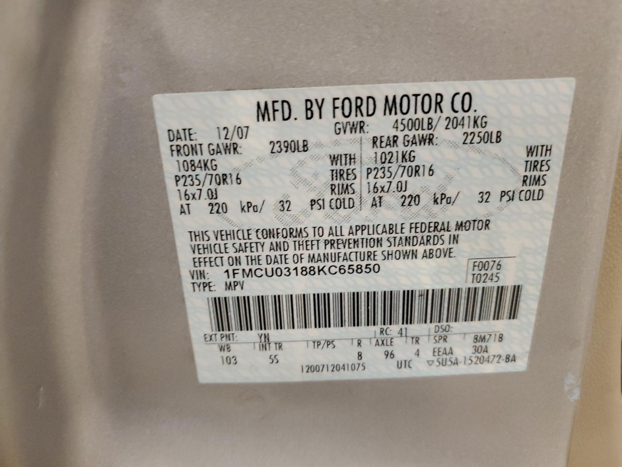 1FMCU03188KC65850 2008 Ford Escape Xlt