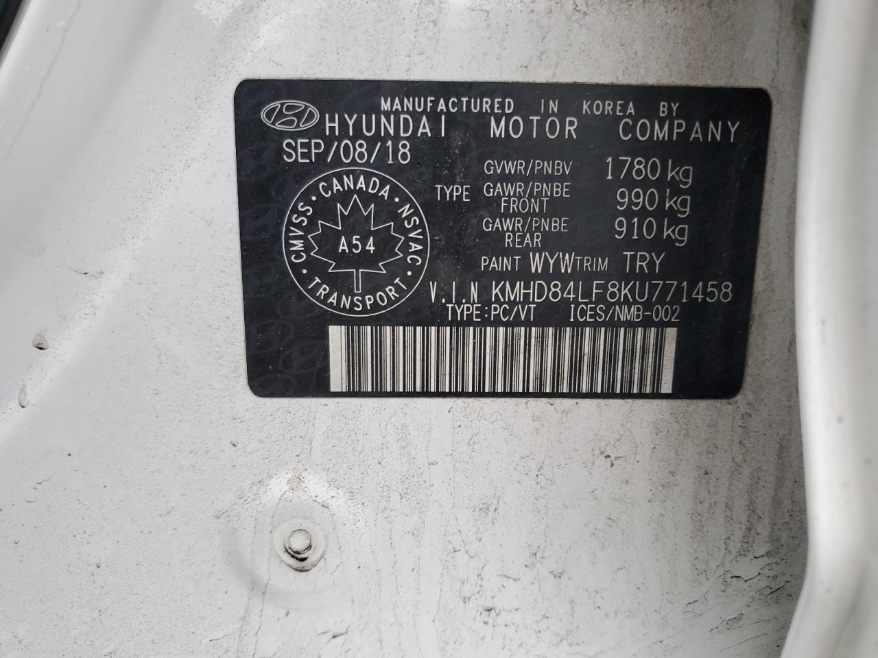 KMHD84LF8KU771458 2019 Hyundai Elantra Sel