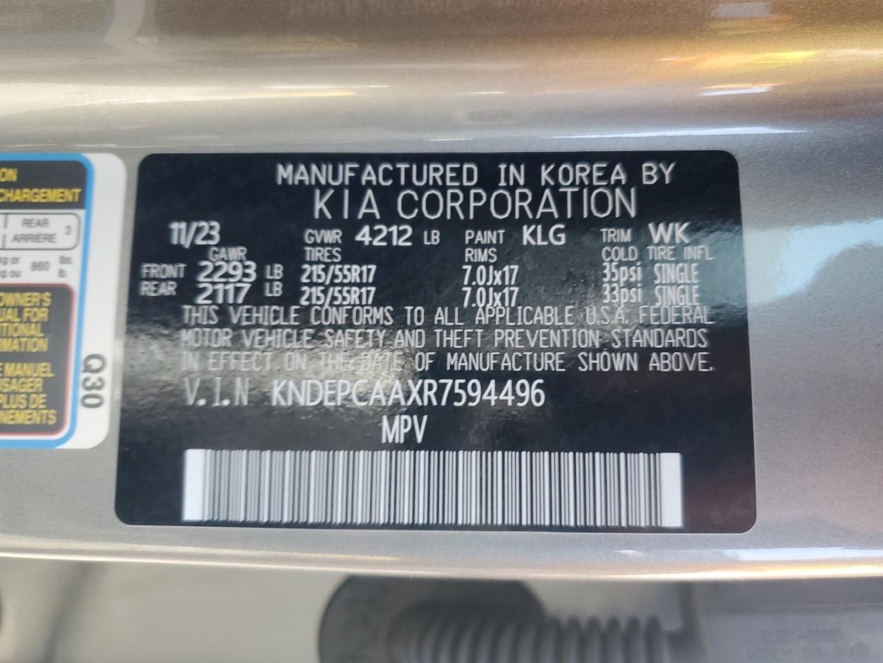 KNDEPCAAXR7594496 2024 Kia Seltos Lx