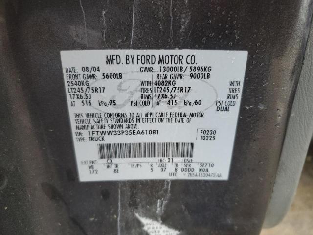 2005 Ford F350 Super Duty VIN: 1FTWW33P35EA61081 Lot: 53392634