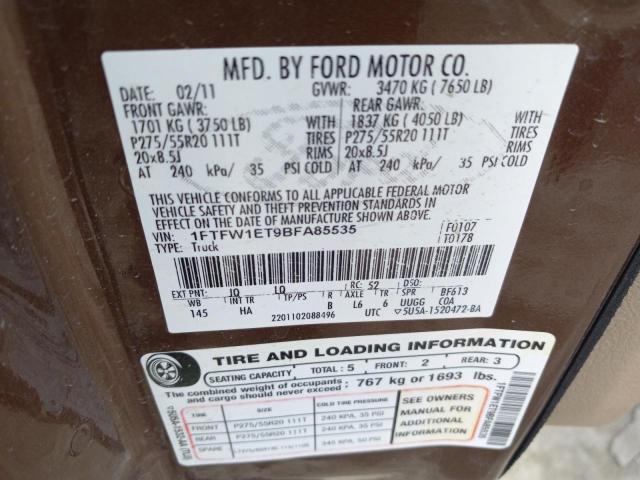 2011 Ford F150 Supercrew VIN: 1FTFW1ET9BFA85535 Lot: 55728844