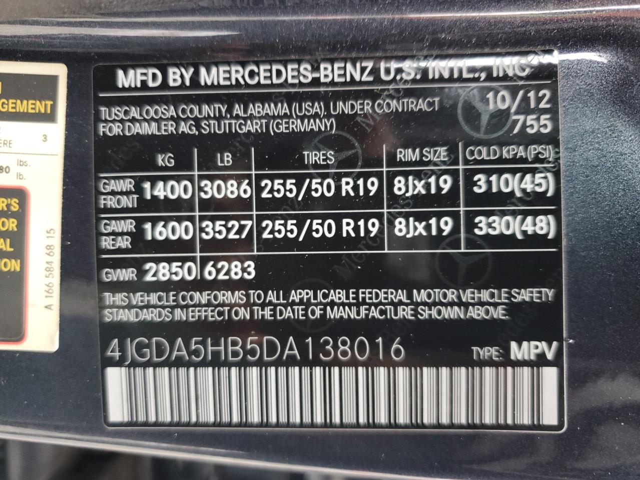 4JGDA5HB5DA138016 2013 Mercedes-Benz Ml 350 4Matic