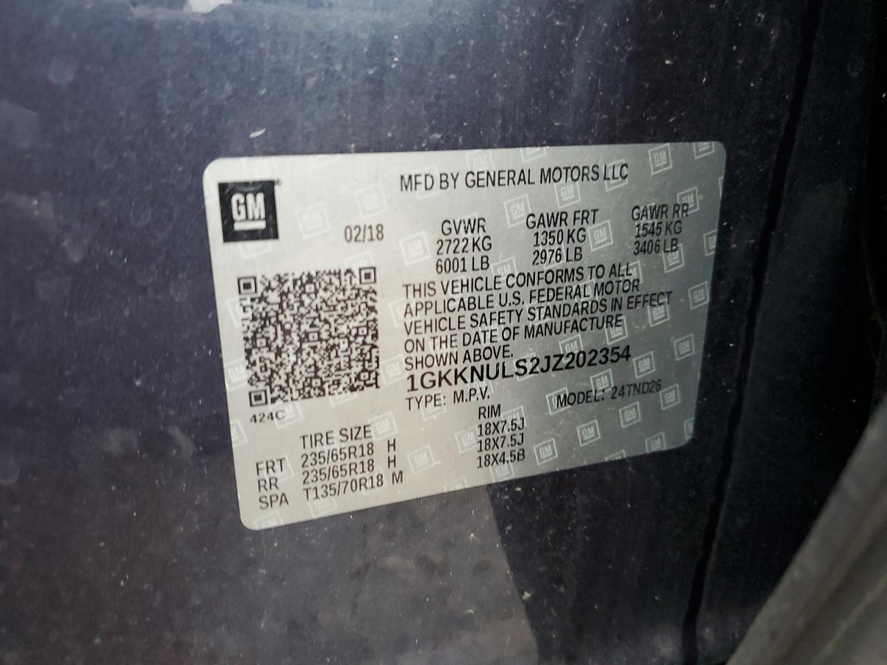 1GKKNULS2JZ202354 2018 GMC Acadia Slt-1