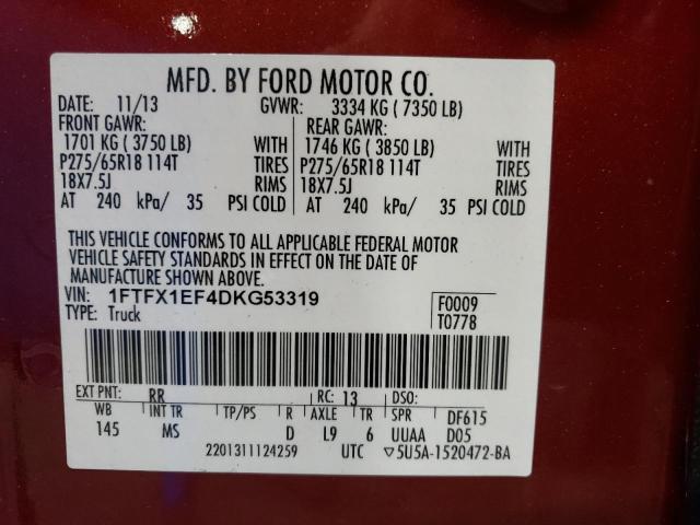 2013 Ford F150 Super Cab VIN: 1FTFX1EF4DKG53319 Lot: 56501134