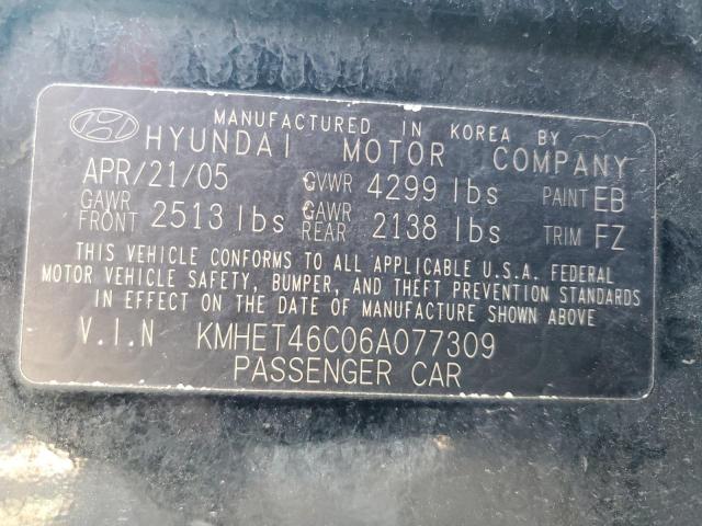 2006 Hyundai Sonata Gl VIN: KMHET46C06A077309 Lot: 55881404