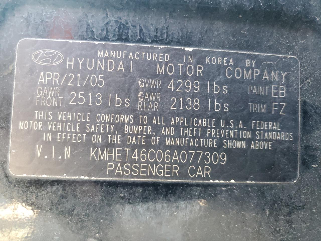 KMHET46C06A077309 2006 Hyundai Sonata Gl