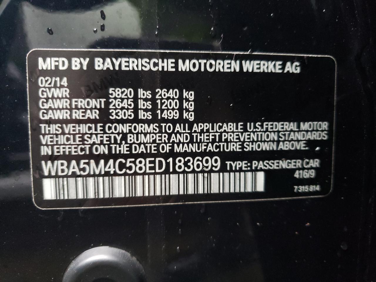 WBA5M4C58ED183699 2014 BMW 535 Xigt