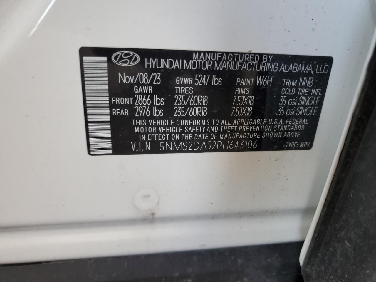 5NMS2DAJ2PH643106 2023 Hyundai Santa Fe Sel