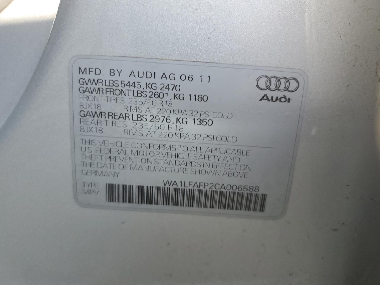 WA1LFAFP2CA006588 2012 Audi Q5 Premium Plus