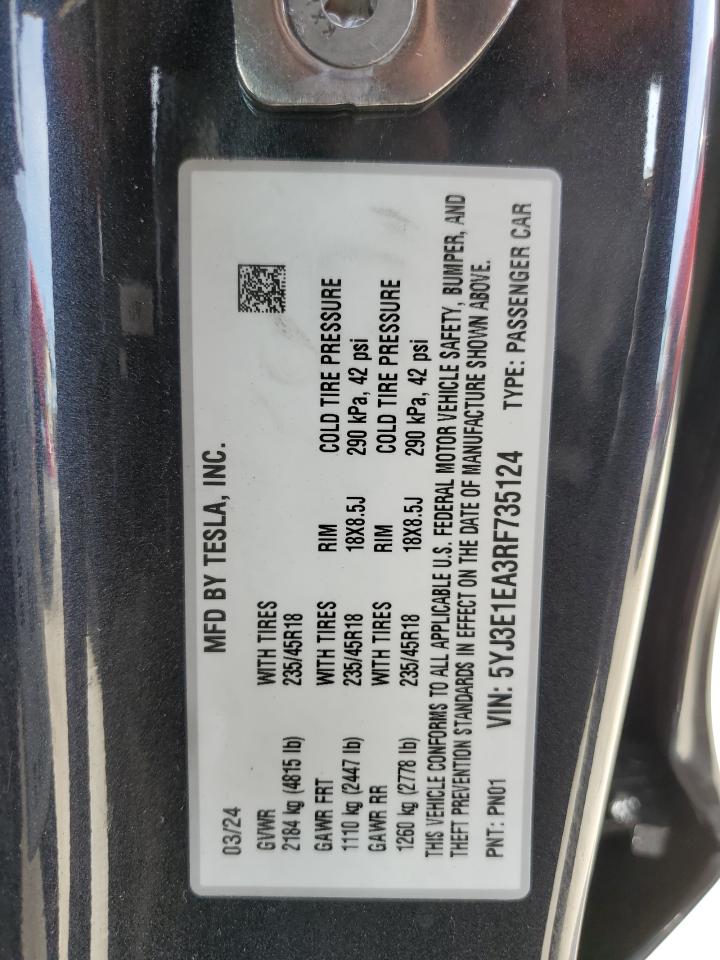 5YJ3E1EA3RF735124 2024 Tesla Model 3