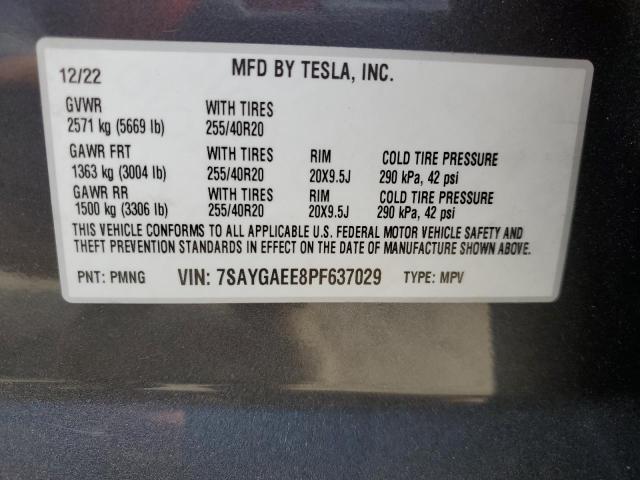 2023 Tesla Model Y VIN: 7SAYGAEE8PF637029 Lot: 56601964