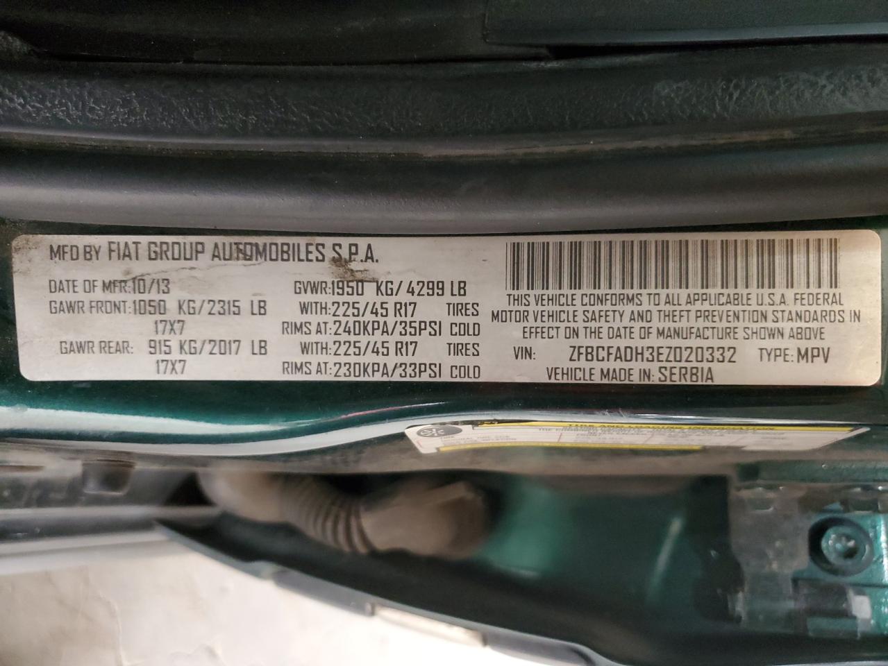 ZFBCFADH3EZ020332 2014 Fiat 500L Trekking