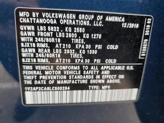 2020 Volkswagen Atlas S VIN: 1V2AP2CA8LC500294 Lot: 56157214