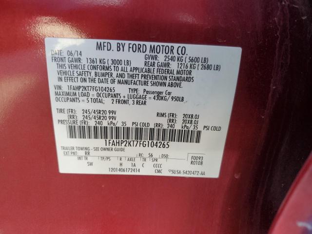 2015 Ford Taurus Sho VIN: 1FAHP2KT7FG104265 Lot: 56955544