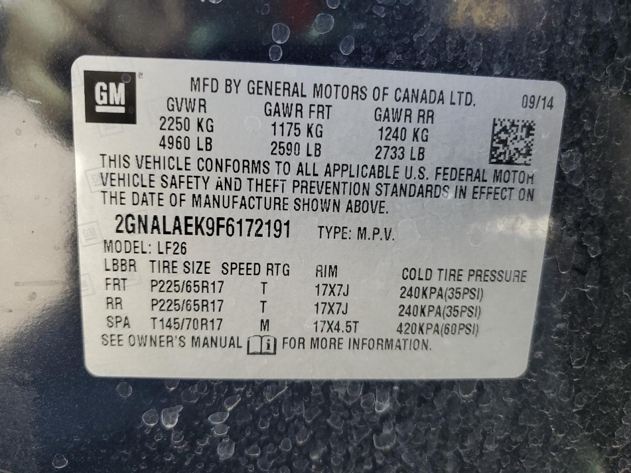 2GNALAEK9F6172191 2015 Chevrolet Equinox Ls