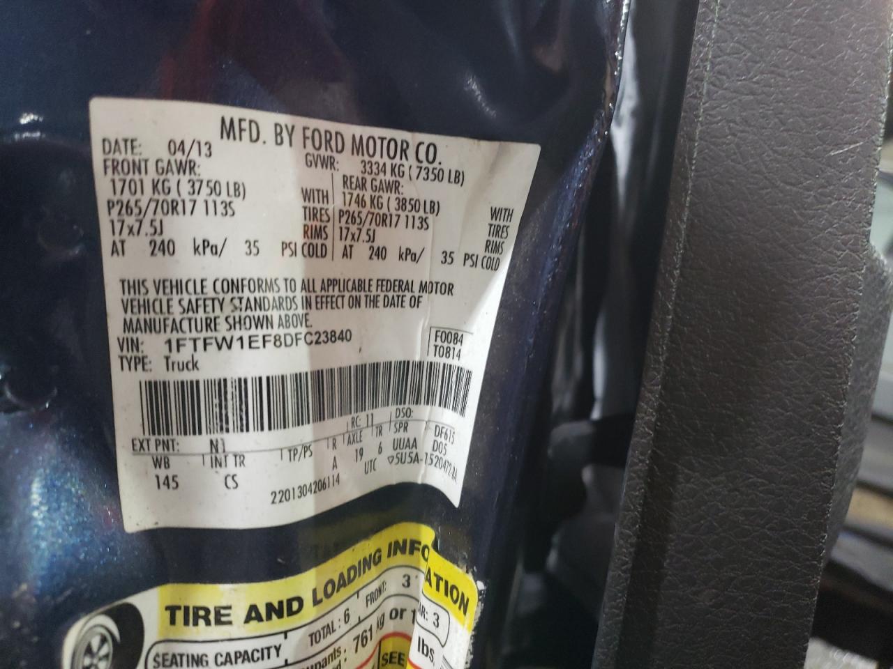 1FTFW1EF8DFC23840 2013 Ford F150 Supercrew