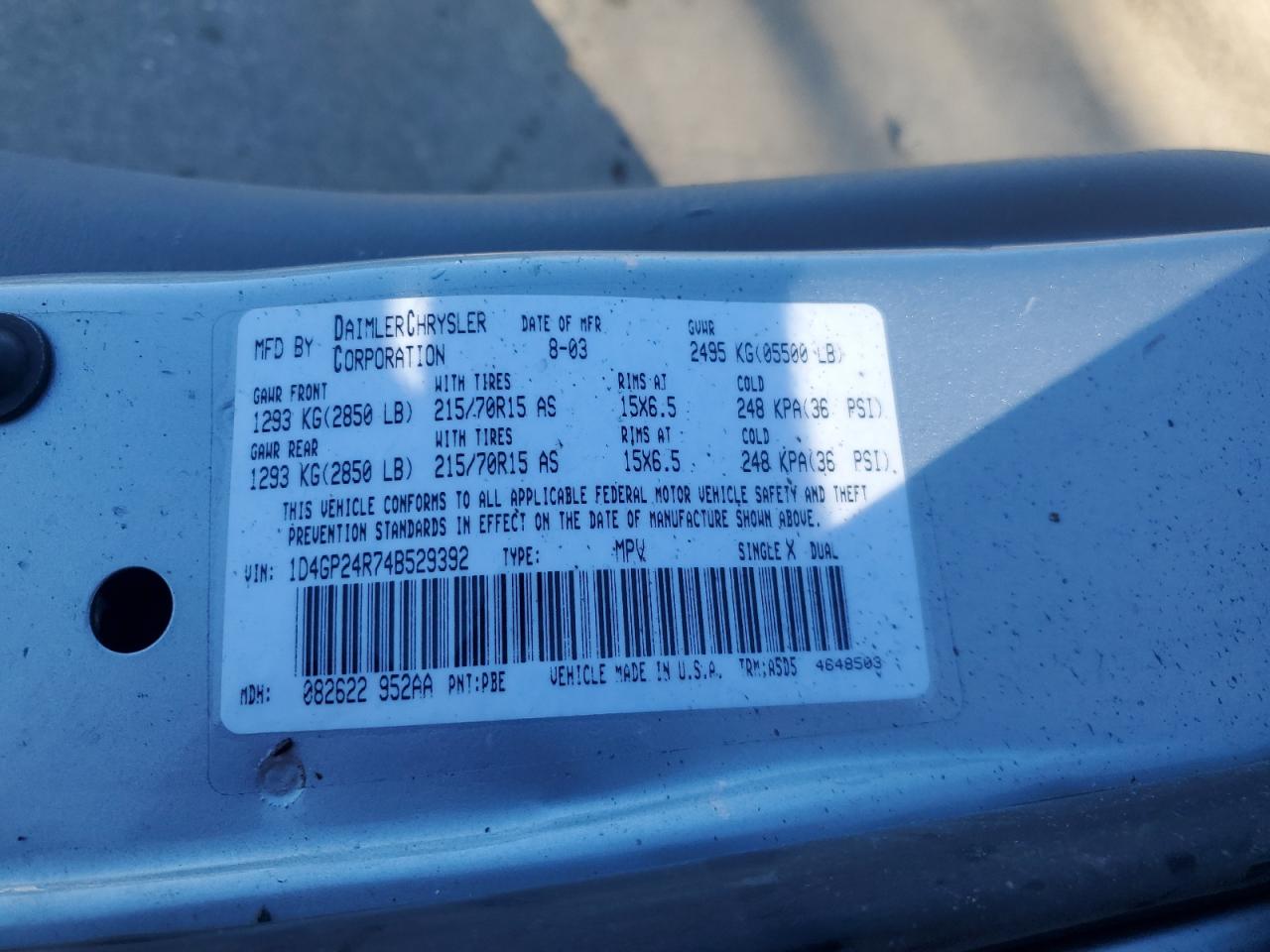 1D4GP24R74B529392 2004 Dodge Grand Caravan Se