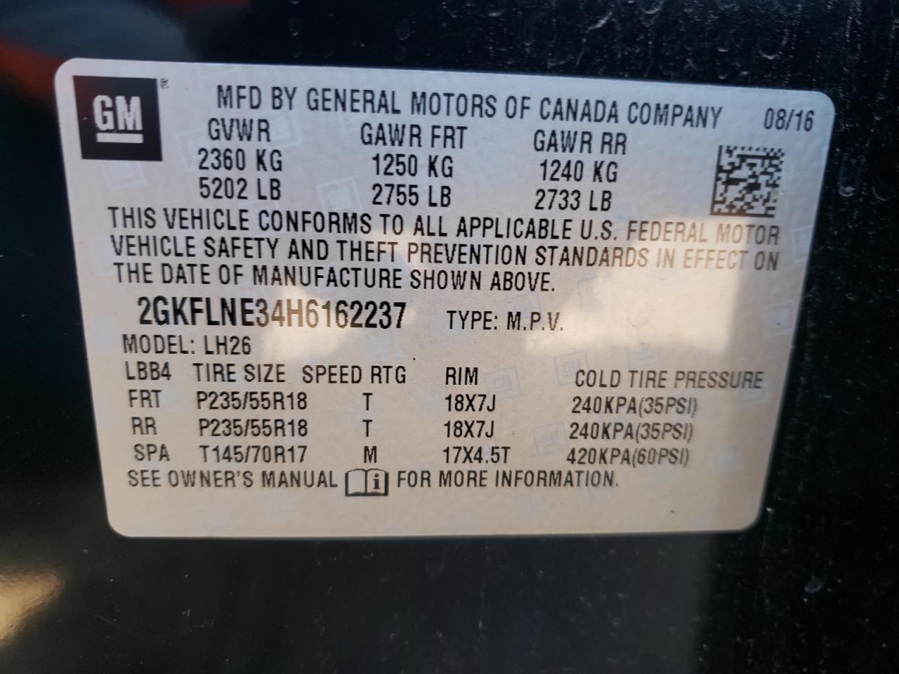 2GKFLNE34H6162237 2017 GMC Terrain Sle