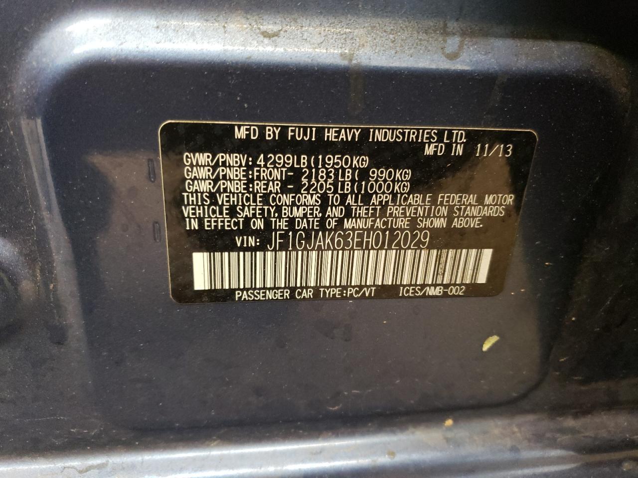 JF1GJAK63EH012029 2014 Subaru Impreza Limited