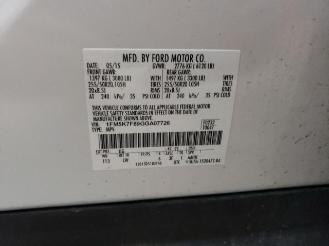 2016 Ford Explorer Limited VIN: 1FM5K7F89GGA07726 Lot: 53384314