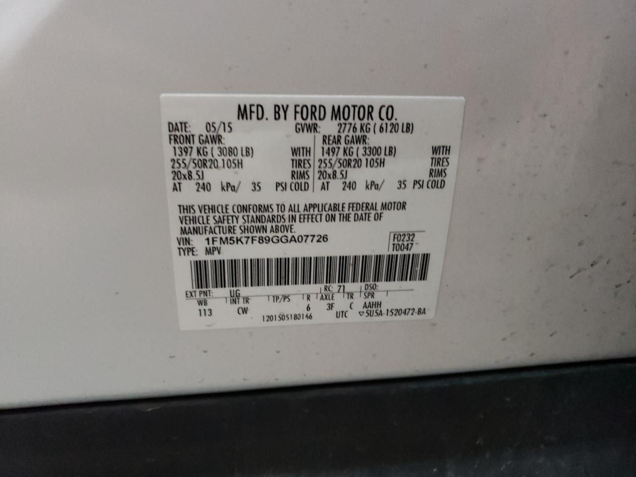 1FM5K7F89GGA07726 2016 Ford Explorer Limited