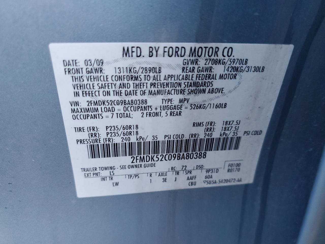 2FMDK52C09BA80388 2009 Ford Flex Sel