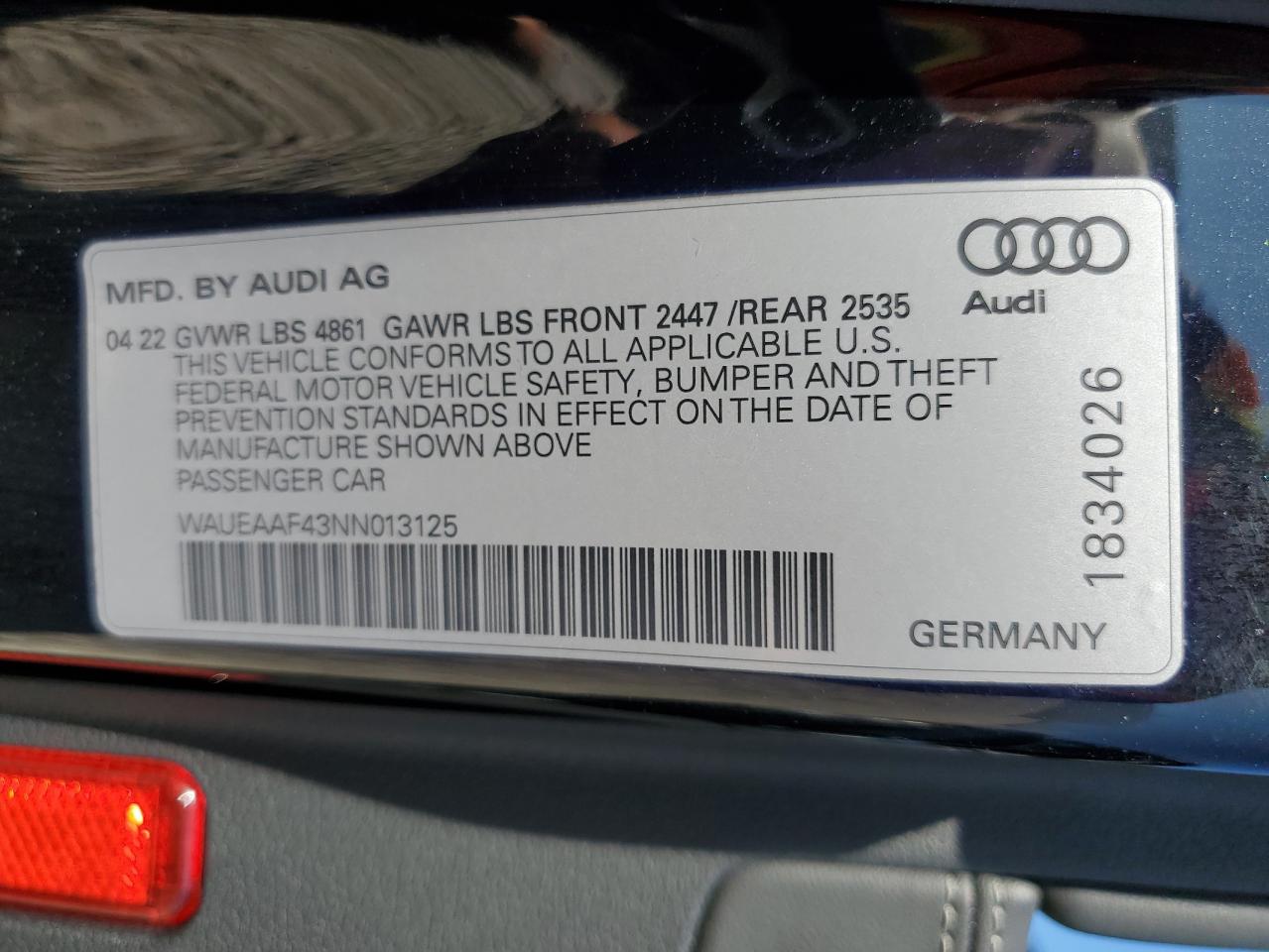 WAUEAAF43NN013125 2022 Audi A4 Premium Plus 45