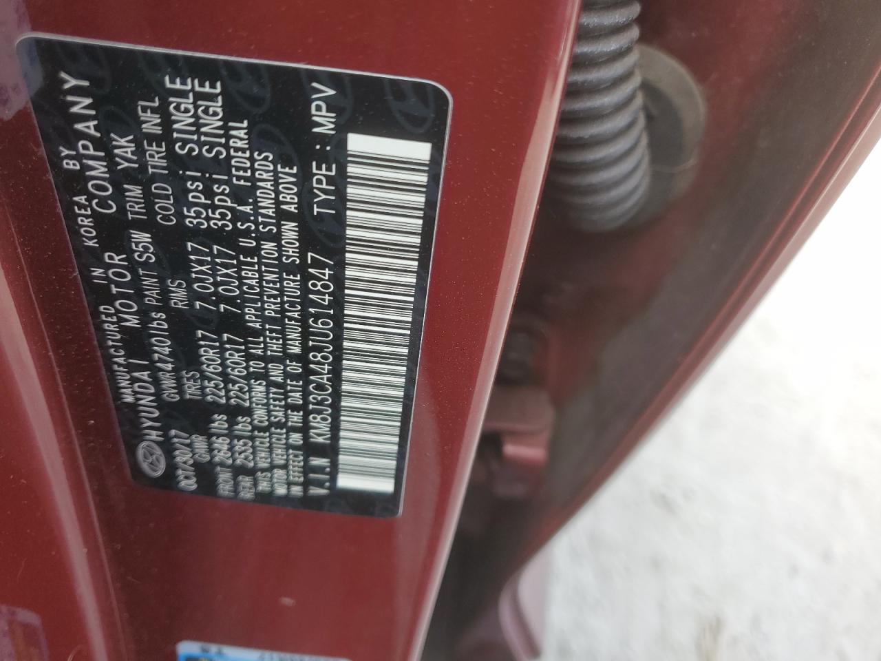 KM8J3CA48JU614847 2018 Hyundai Tucson Sel