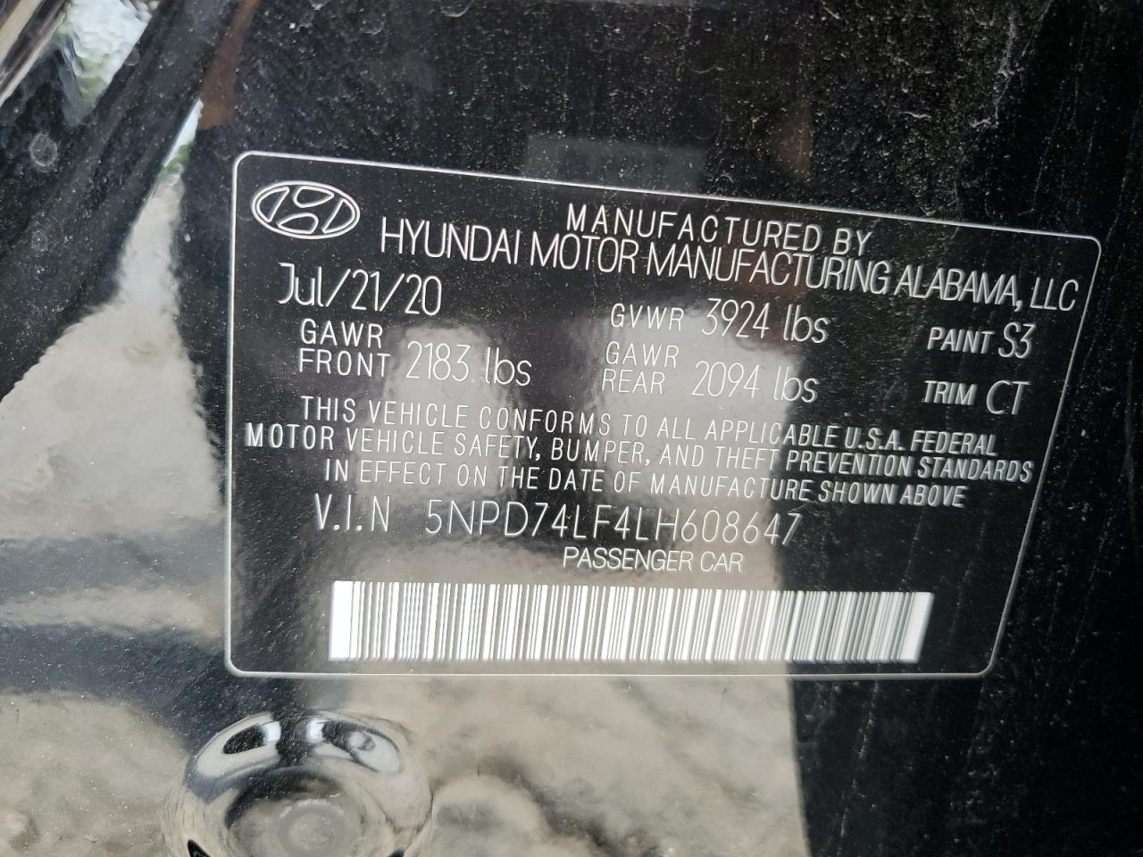 5NPD74LF4LH608647 2020 Hyundai Elantra Se