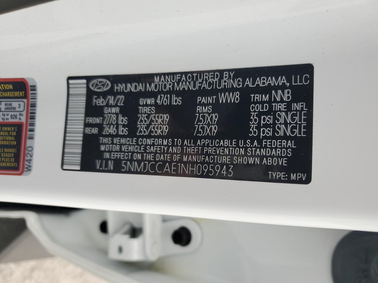 5NMJCCAE1NH095943 2022 Hyundai Tucson Sel