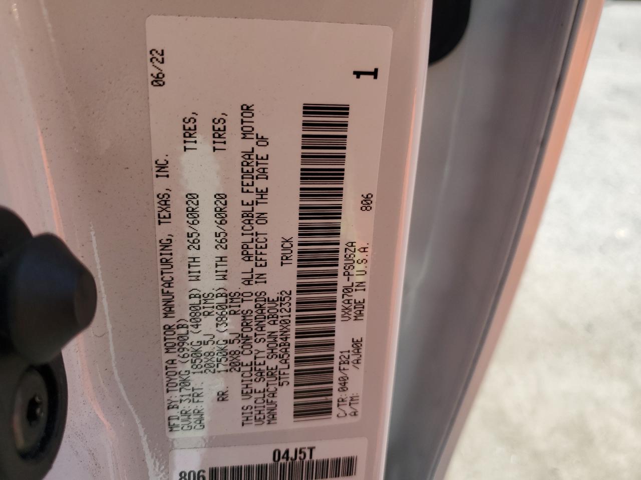 5TFLA5AB4NX012352 2022 Toyota Tundra Crewmax Sr