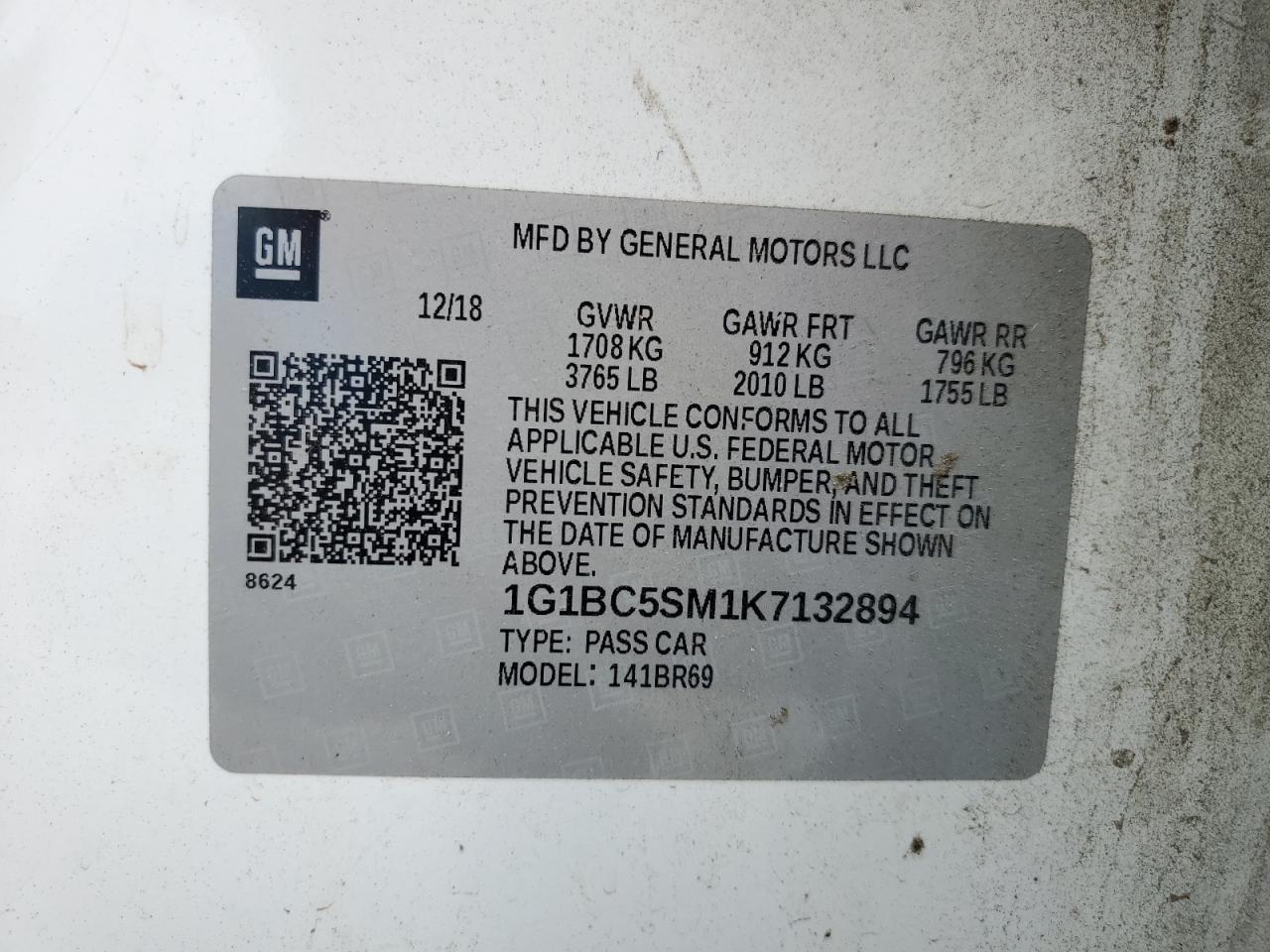 1G1BC5SM1K7132894 2019 Chevrolet Cruze Ls