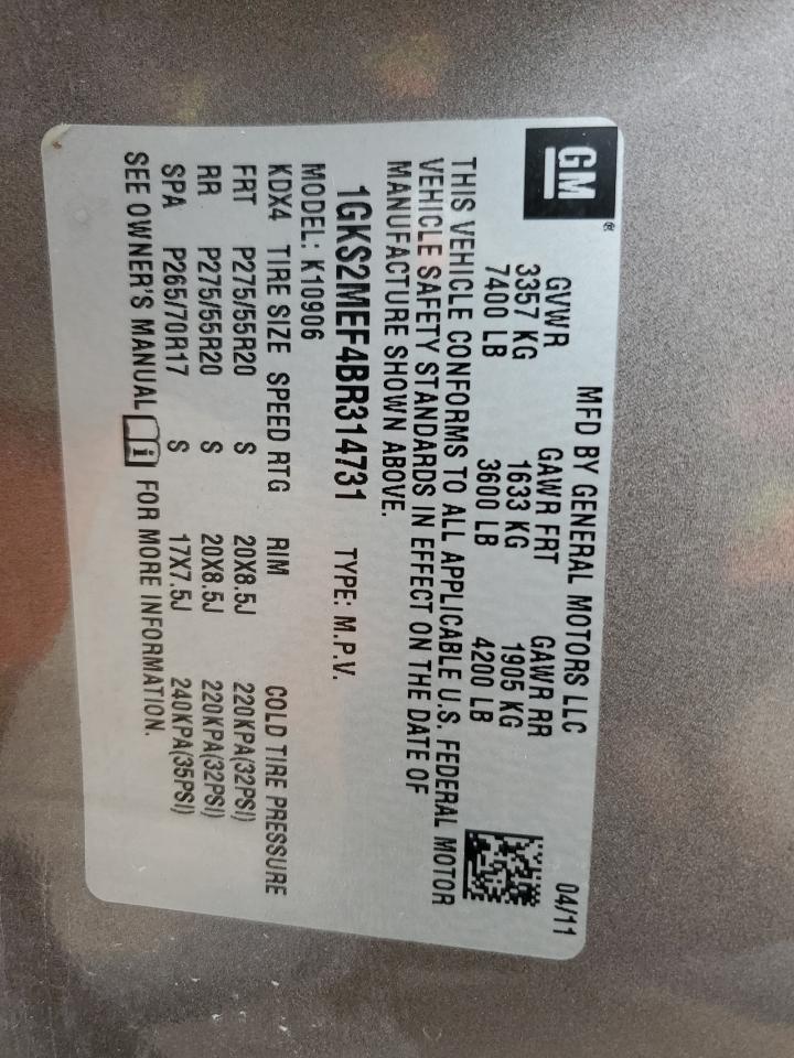 1GKS2MEF4BR314731 2011 GMC Yukon Xl Denali