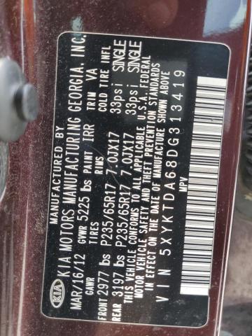 2013 Kia Sorento Lx VIN: 5XYKTDA68DG313419 Lot: 56561304