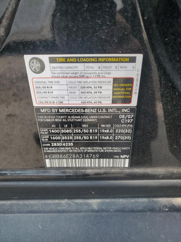 4JGBB86E28A314769 2008 Mercedes-Benz Ml 350