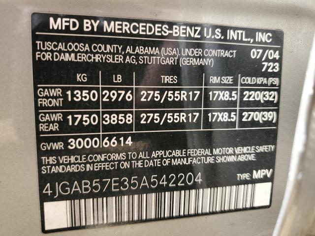 2005 Mercedes-Benz Ml 350 VIN: 4JGAB57E35A542204 Lot: 56636594