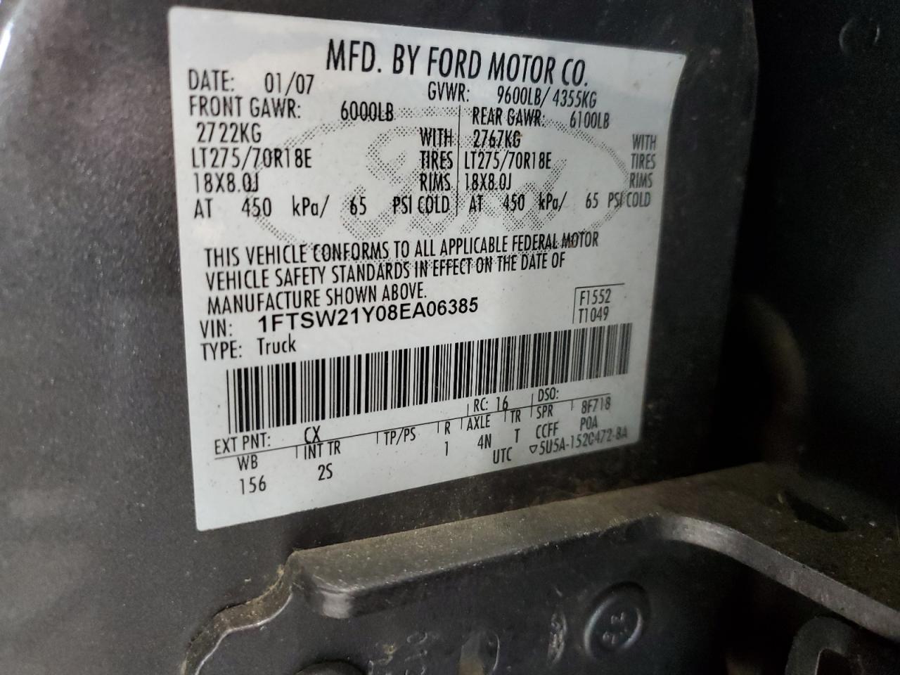 1FTSW21Y08EA06385 2008 Ford F250 Super Duty