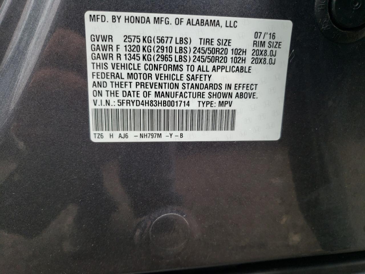 5FRYD4H83HB001714 2017 Acura Mdx Advance