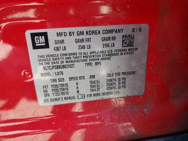 2016 Chevrolet Trax 1Lt VIN: KL7CJPSB8GB631527 Lot: 53223124